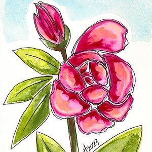 Blooming Beauty Original Wall Art Watercolor Painting Matted Frame Ready 8x10in
